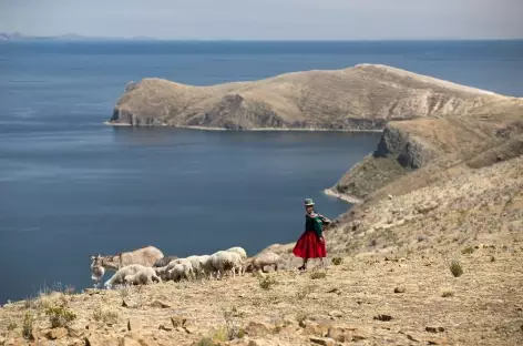 Rencontre avec une bergère sur l'île du Soleil - Bolivie