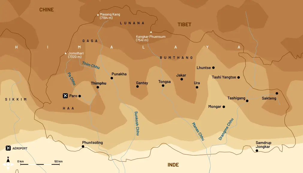 Carte du  Bhoutan