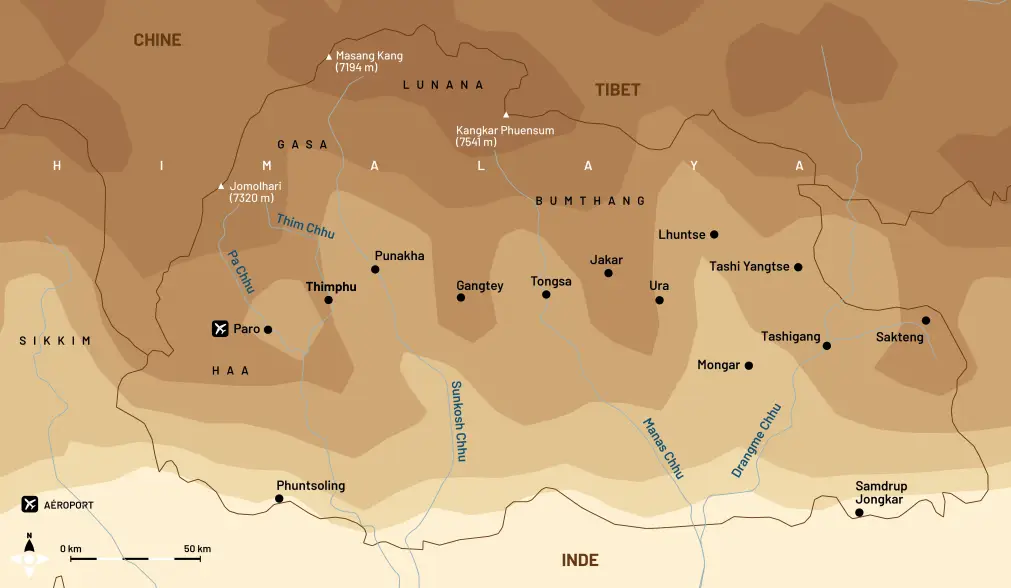 Carte du  Bhoutan