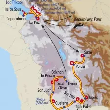 Itinéraire du voyage Du Sud Lipez à la Cordillère Royale - Bolivie - Tirawa