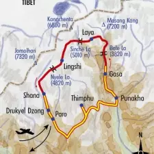 Itinéraire du voyage De Laya au Jomolhari - Bhoutan - Tirawa
