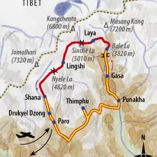 Itinéraire du voyage Festival et trek de Laya au Jomolhari - Bhoutan - Tirawa
