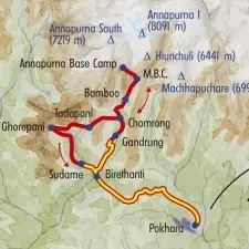 Itinéraire du voyage Sanctuaire des Annapurnas - Népal - Tirawa