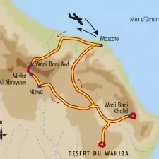 Itinéraire du voyage Montagnes, Dunes et Canyon - Oman - Tirawa