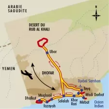 Itinéraire du voyage Dhofar, du Désert du Rub al Khali à l'Océan Indien - Oman - Tirawa