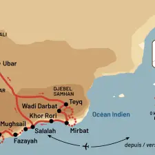 Itinéraire du voyage Dhofar, du Désert du Rub al Khali à l'Océan Indien - Oman - Tirawa