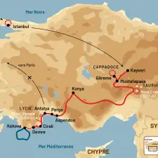 Itinéraire du voyage De la Cappadoce à la Méditerranée - Turquie - Tirawa