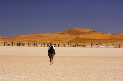 Marche dans la dépression de Deadvlei - Namibie