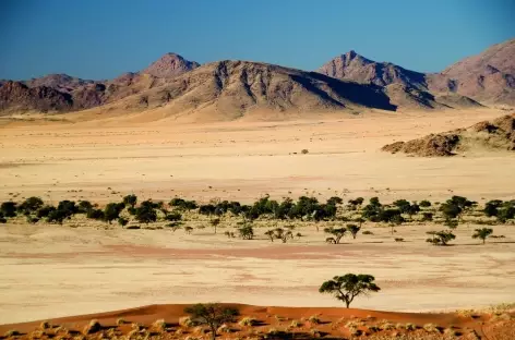 Massif du Naukluft depuis les dunes du Namib - Namibie