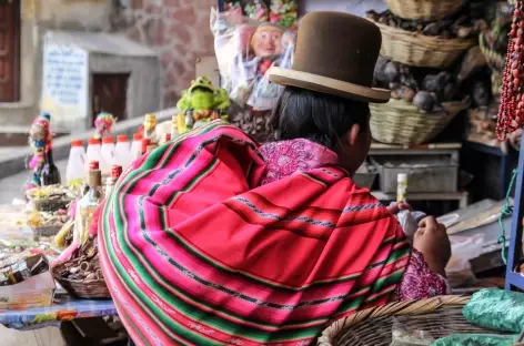 La Paz, Cholita dans la rue des sorcières - Bolivie