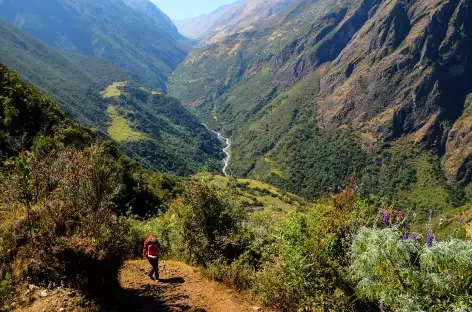 Marche au-dessus de la rivière Yanama - Pérou