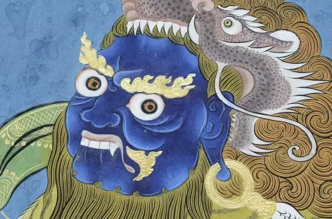 Peinture des cours intérieures du dzong de Thimphu - Bhoutan - 