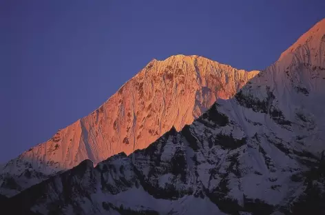 Jichu Drake (6794 m) depuis Chebisa au lever du soleil - Bhoutan