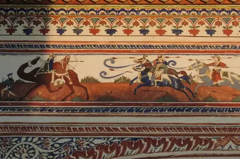 Détail d'une fresque d'une haveli, Rajasthan, Inde