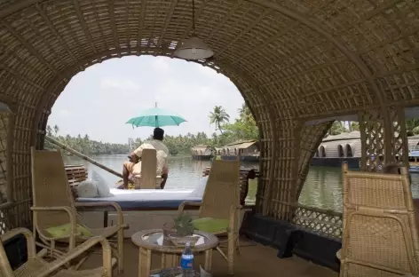 au fil de l'eau sur notre house boat, Kerala, Inde du sud