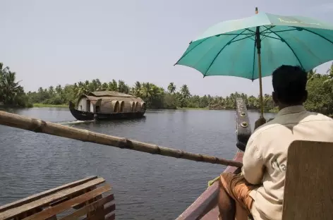 au fil de l'eau sur notre house boat, Kerala, Inde du sud
