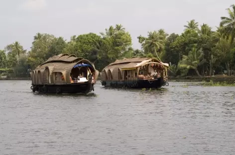 au fil de l'eau sur notre house boat, Kerala, Inde du sud