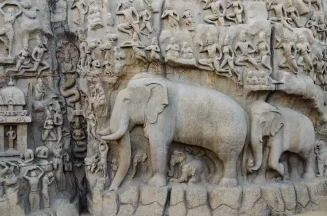 Détail des fresques à Mamallapuram, Inde du Sud