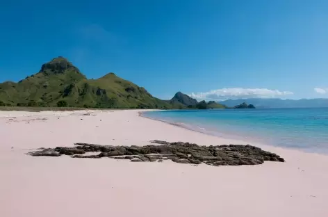 Plage  de sable rose à Padar, archipel de Komodo - Indonésie