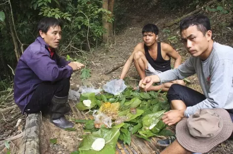 Pique-nique traditionnel au cours du trek - Laos