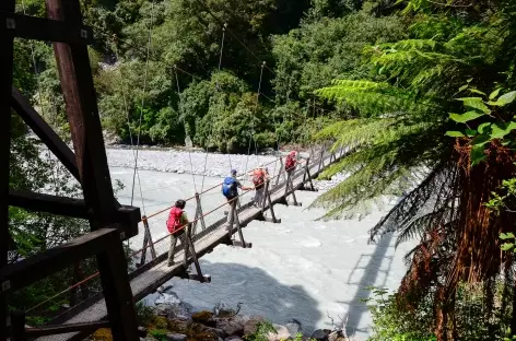 Pont suspendu menant au mirador de Roberts Point, Franz Josef - Nouvelle Zélande