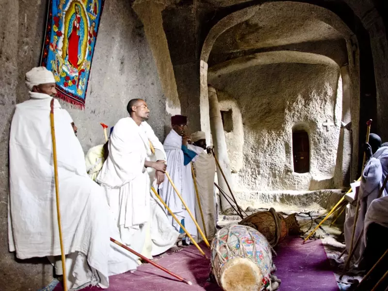 Une des nombreuses églises monolithiques de Lalibela - Ethiopie, &copy; Julien Erster - TIRAWA 