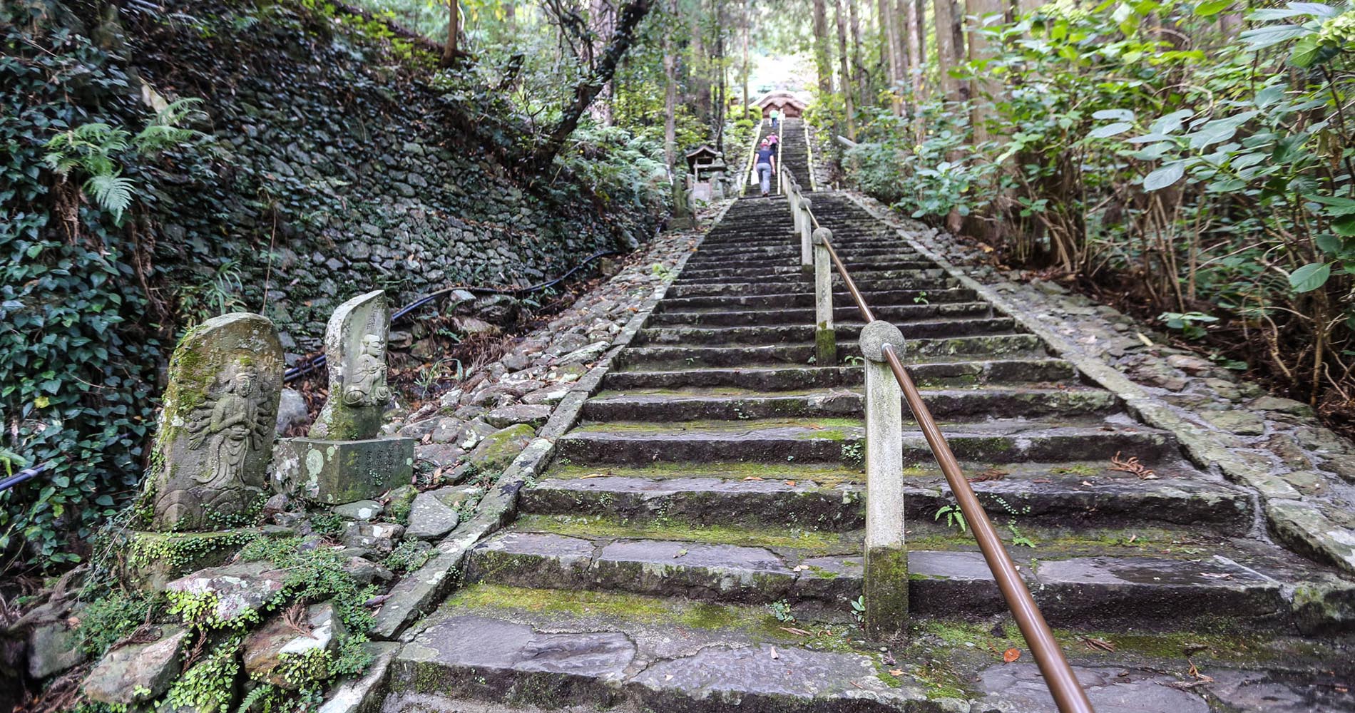 Long escalier menant à la terrasse supérieure de Shoryuji