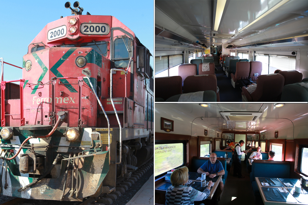 Le train : 1 voiture wagon restaurant et 2 wagons de première classe. Il existe aussi 3 fois par semaine un train avec des wagons deuxième classe uniquement - El Chepe et Canyon Urique