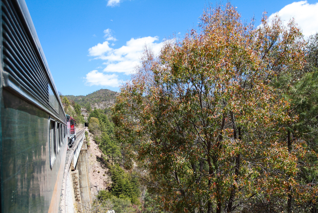 Le train passe sur l’un des ponts de cette ligne exceptionnelle - Barrancas del Cobre