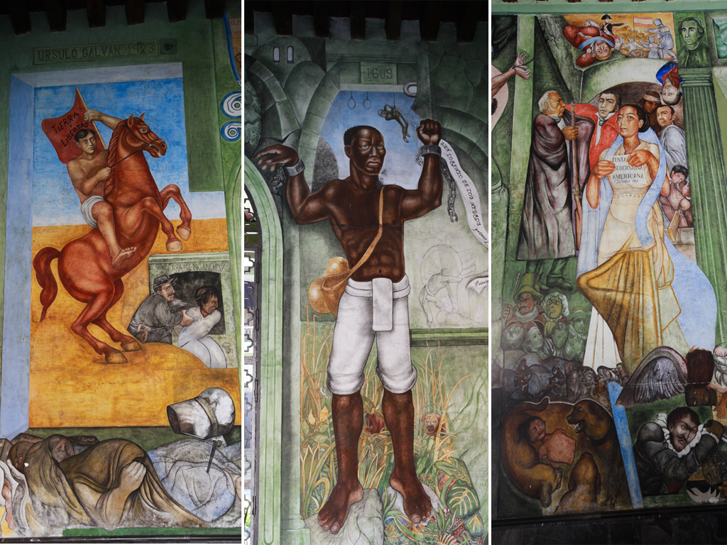 Sous le porche d’entrée, des fresques de Melchior Peredo portent le nom de « Una Revolucion Continua » - Xalapa