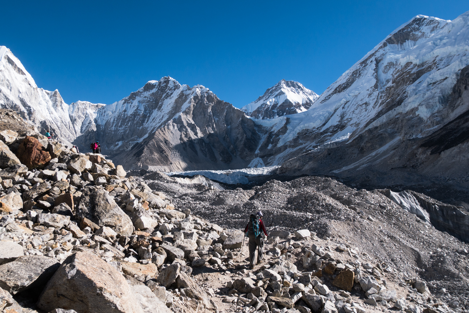 Le chemin suit la moraine - Camp de base de l’Everest  A/R, retour à Lobuche