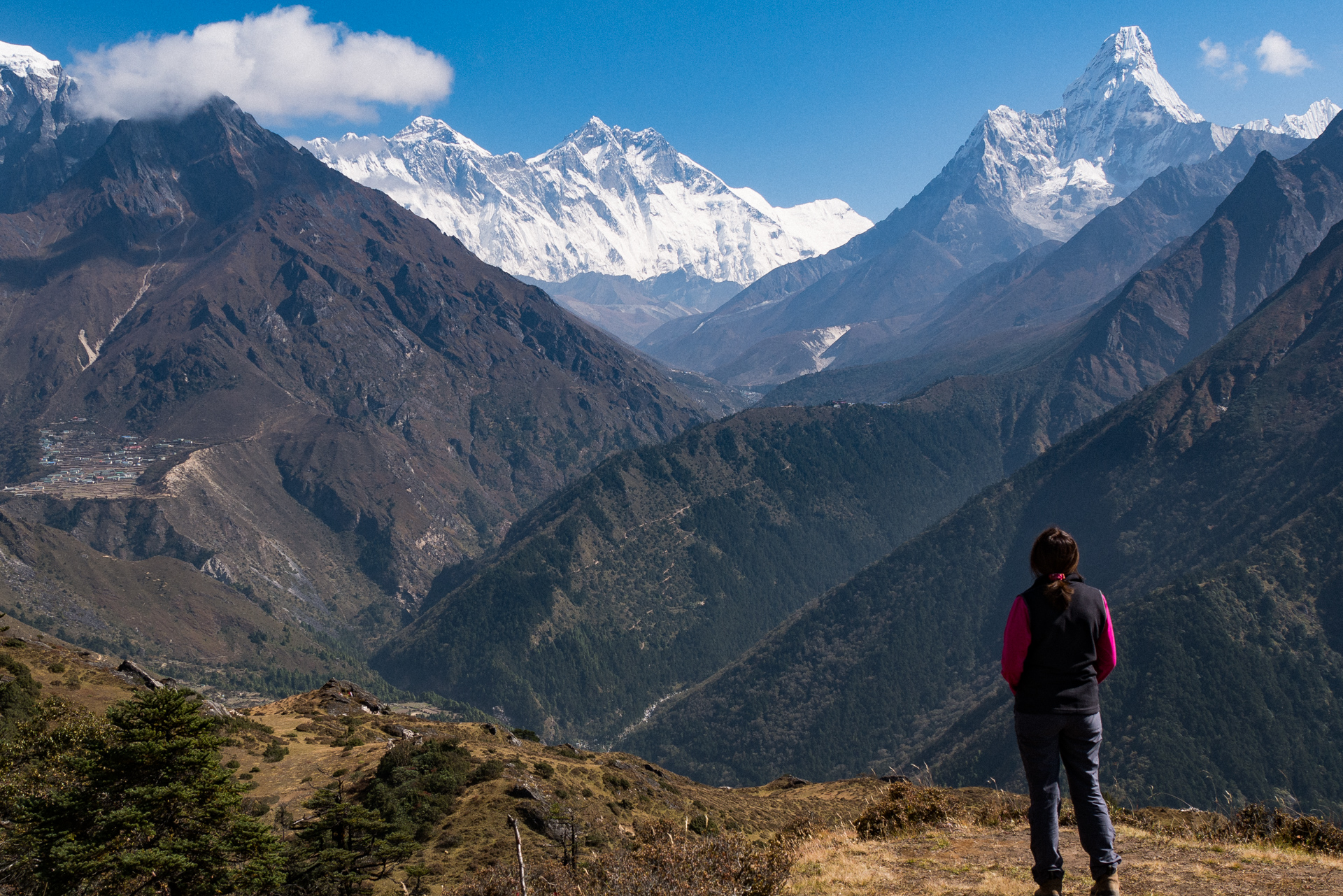 Vue sur la pointe de l'Everest et l'Ama Dablam - Kumjung, Kunde retour Namche