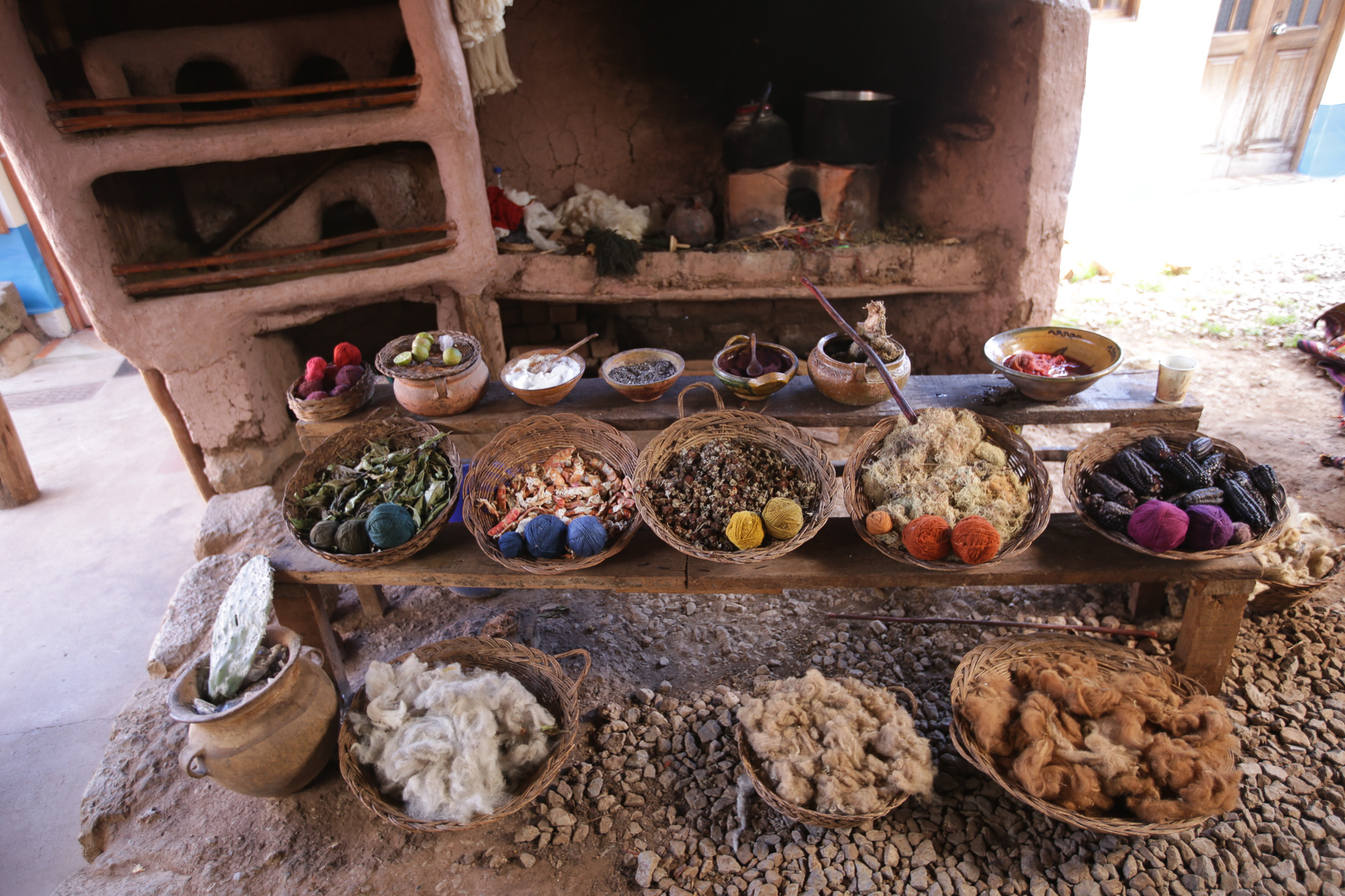 Les ustensiles et ingrédients naturels de base pour traiter la laine - De Cusco à Aguas Calientes
