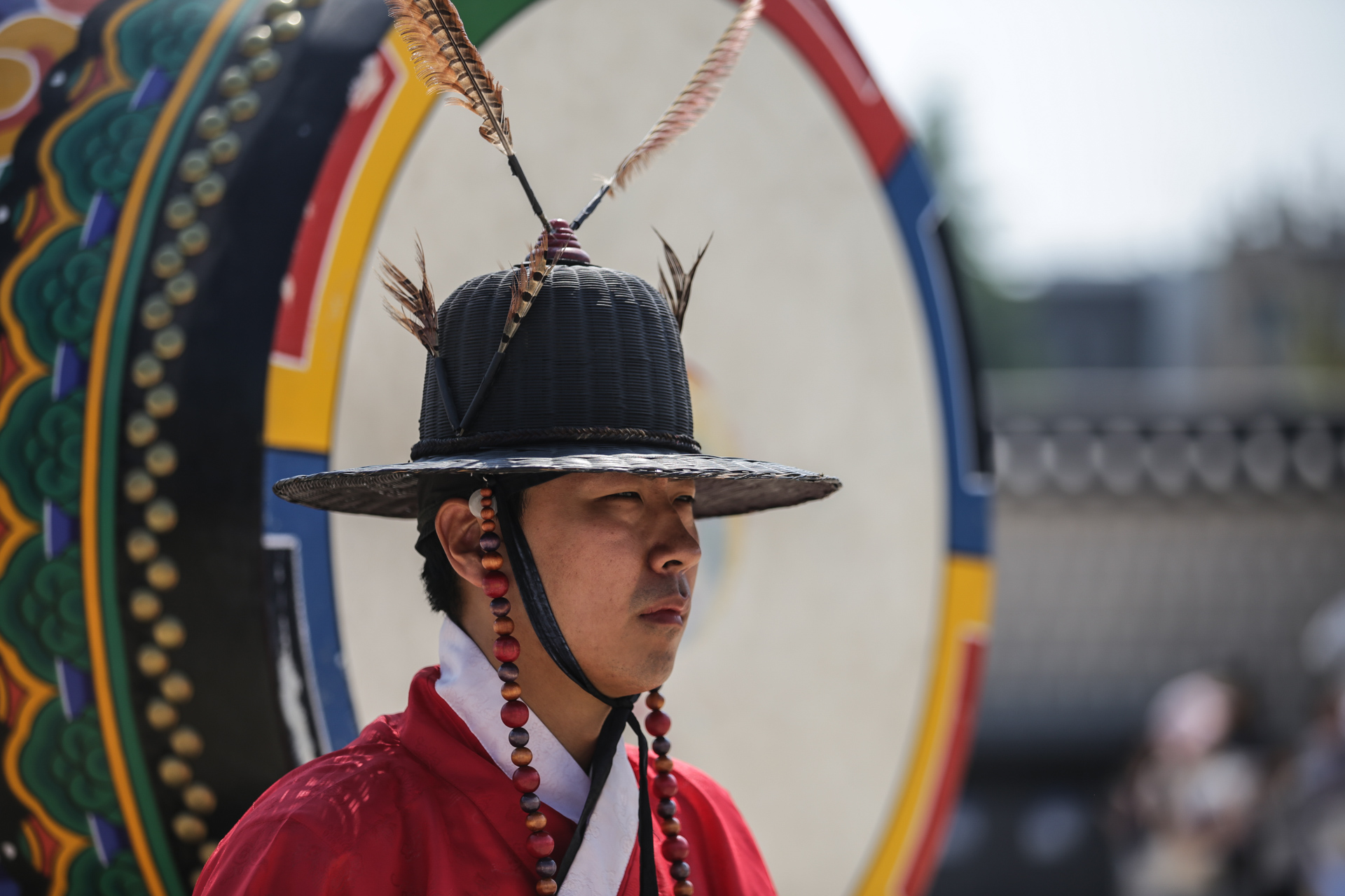 Soldat grand tambour releve de la garde palais Gyeongbokgung