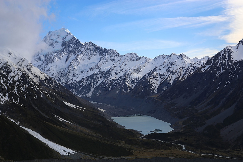 La Hooker Valley avec le Mt Cook qui barre l'horizon