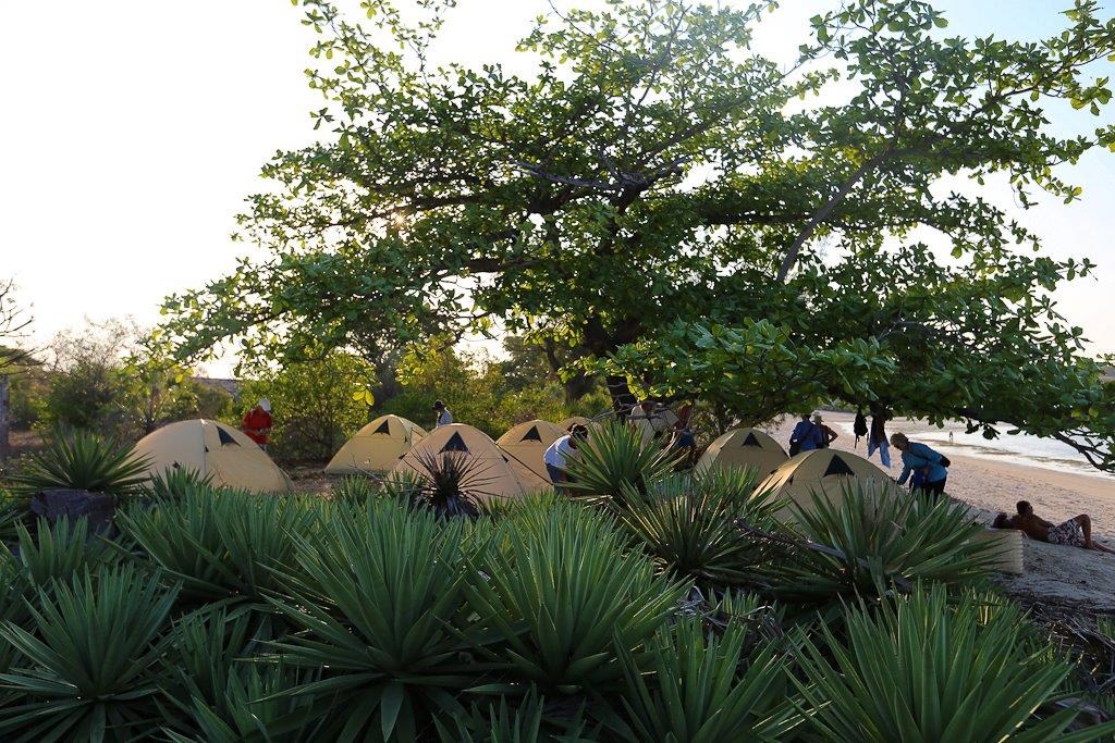 Notre camp de Nosy Lava. Cette fois Eole peut toujours faire le malin ... Nous sommes à l'abri !