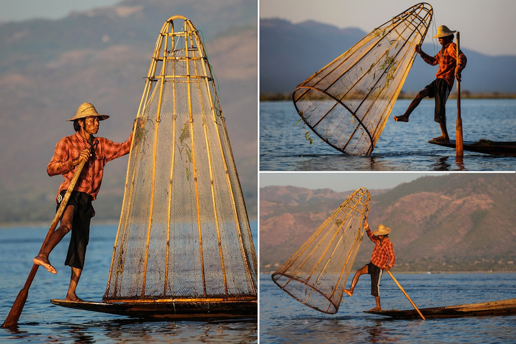 Pêcheur traditionnel avec sa nasse