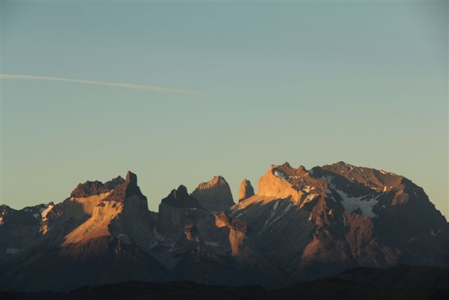 Depuis la terrasse du bar de Tyndall, les Cuernos et les Torres